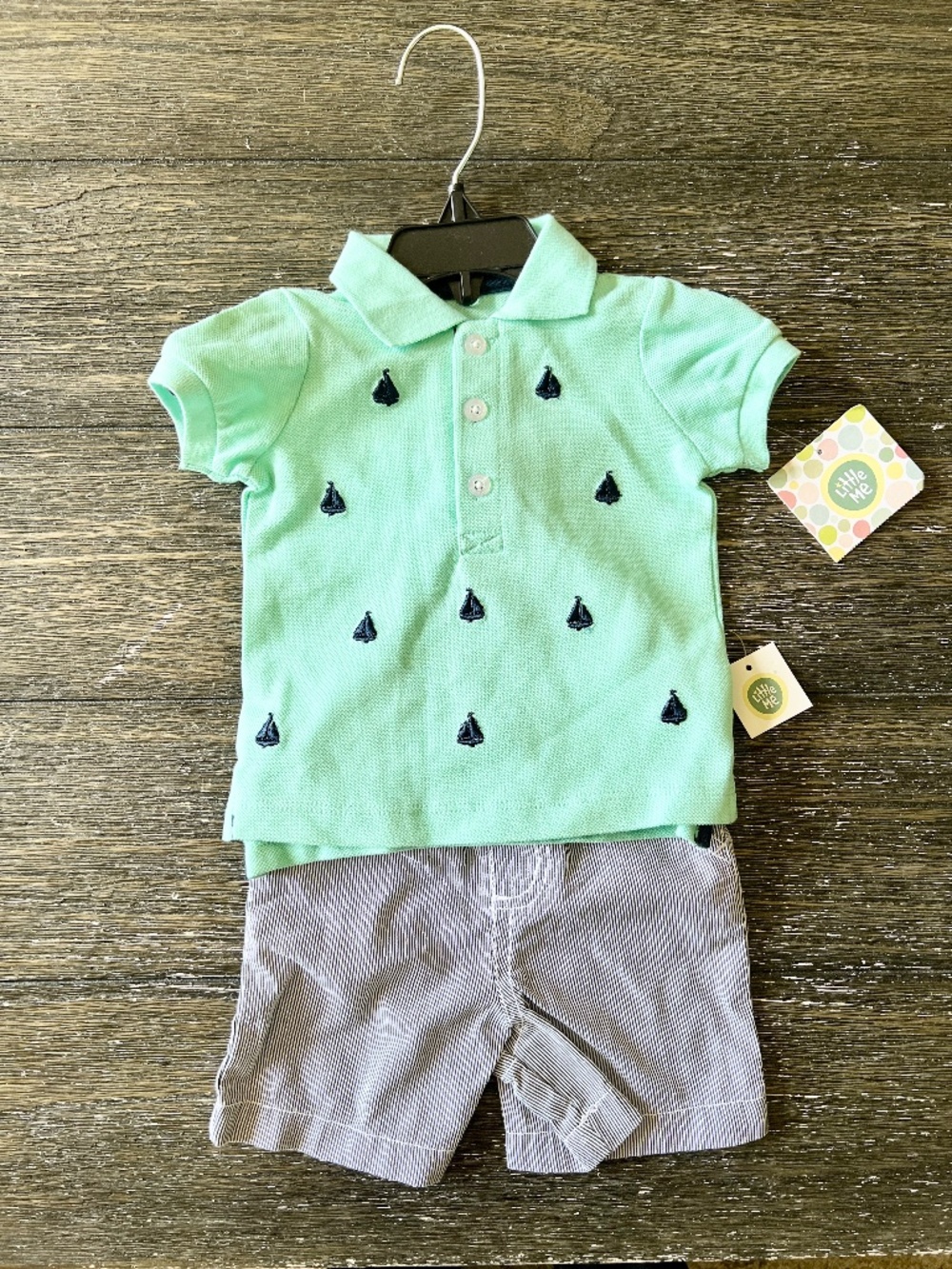 Little Me Boys 2-Piece Woven Shorts Set – Blue Sailboat Polo & Shorts 9 Months